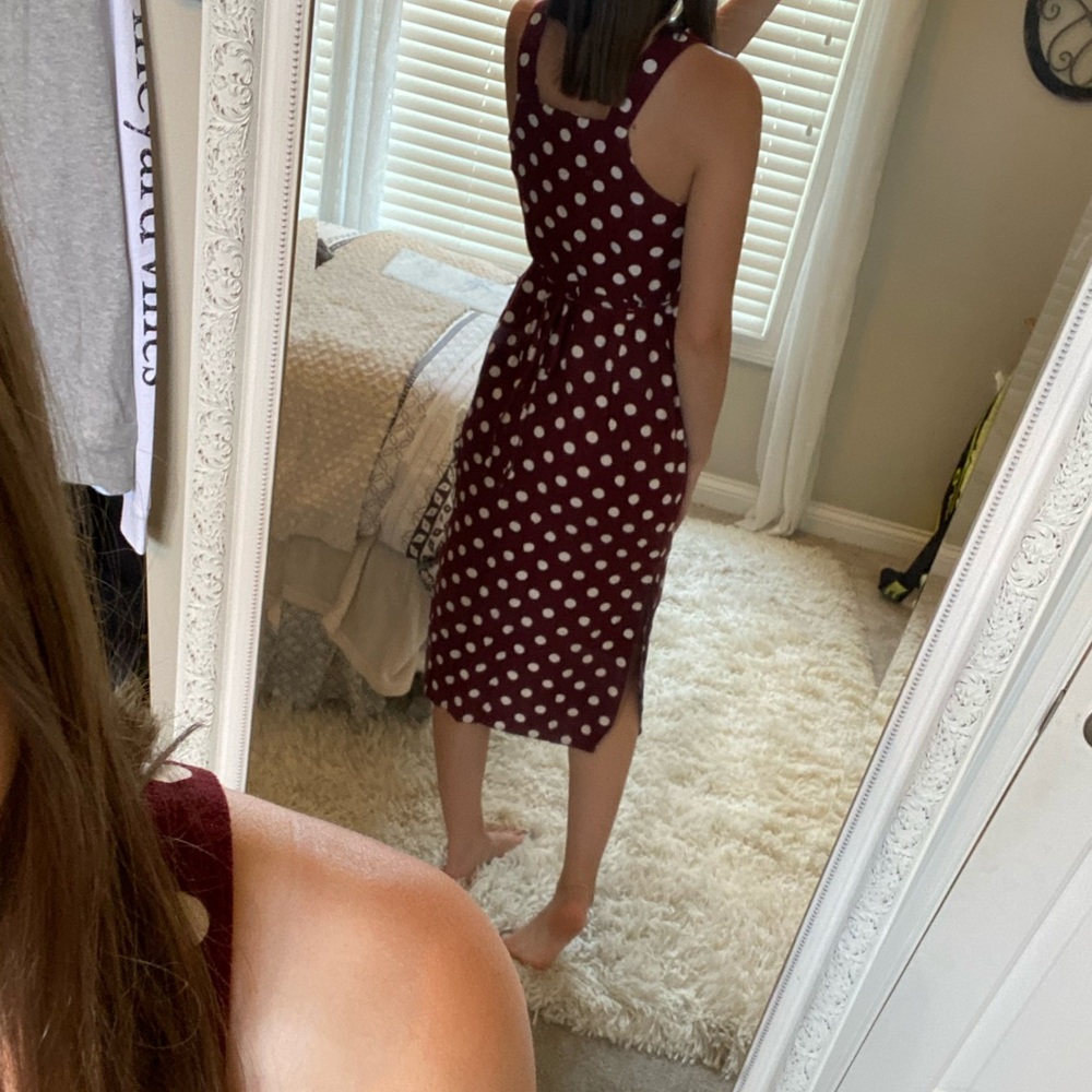 Red & White Polka Dot Dress with Slit & buttons - Picture 5 of 8